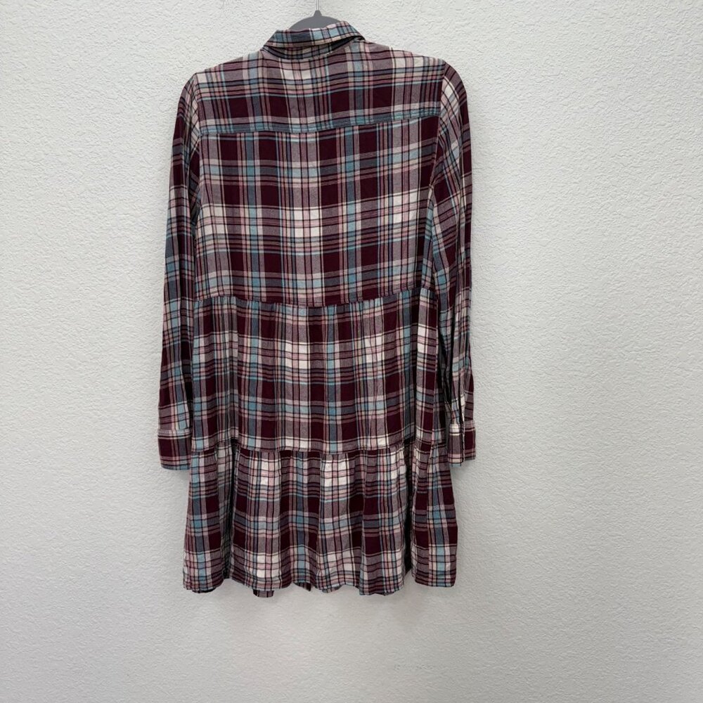 Loft Plaid Tiered Pocket Button Long Sleeve Shirt Dress 572043 Womens sz Medium - Picture 7 of 9